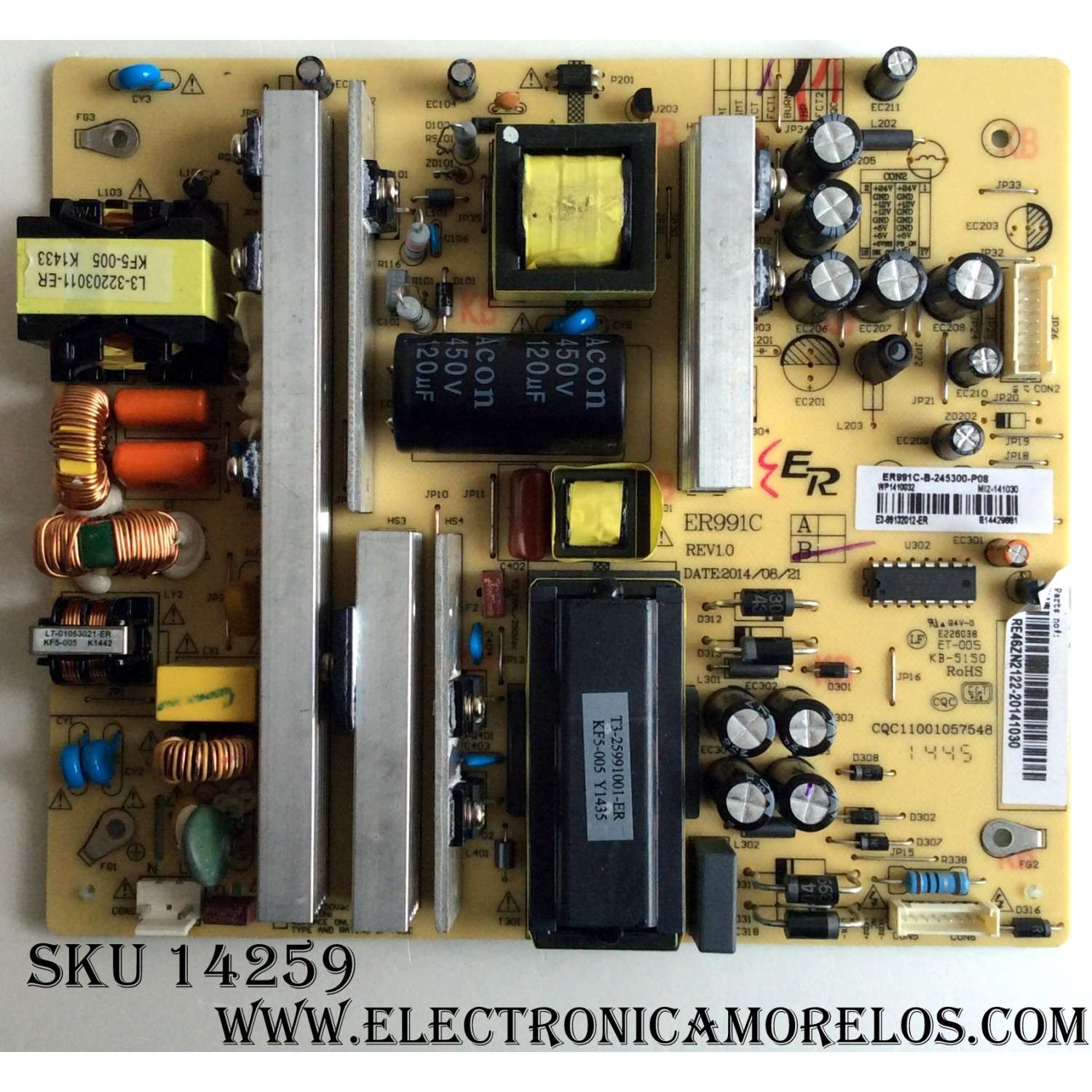 FUENTE DE PODER / RCA RE46ZN2122 / ER991C-B-245300-P08 / ER991C B / CQC11001057548 / PARTE SUSTITUTA AE0050324 / PANEL V650DK1-PS7-A1 / MODELO PRK65A65RQ